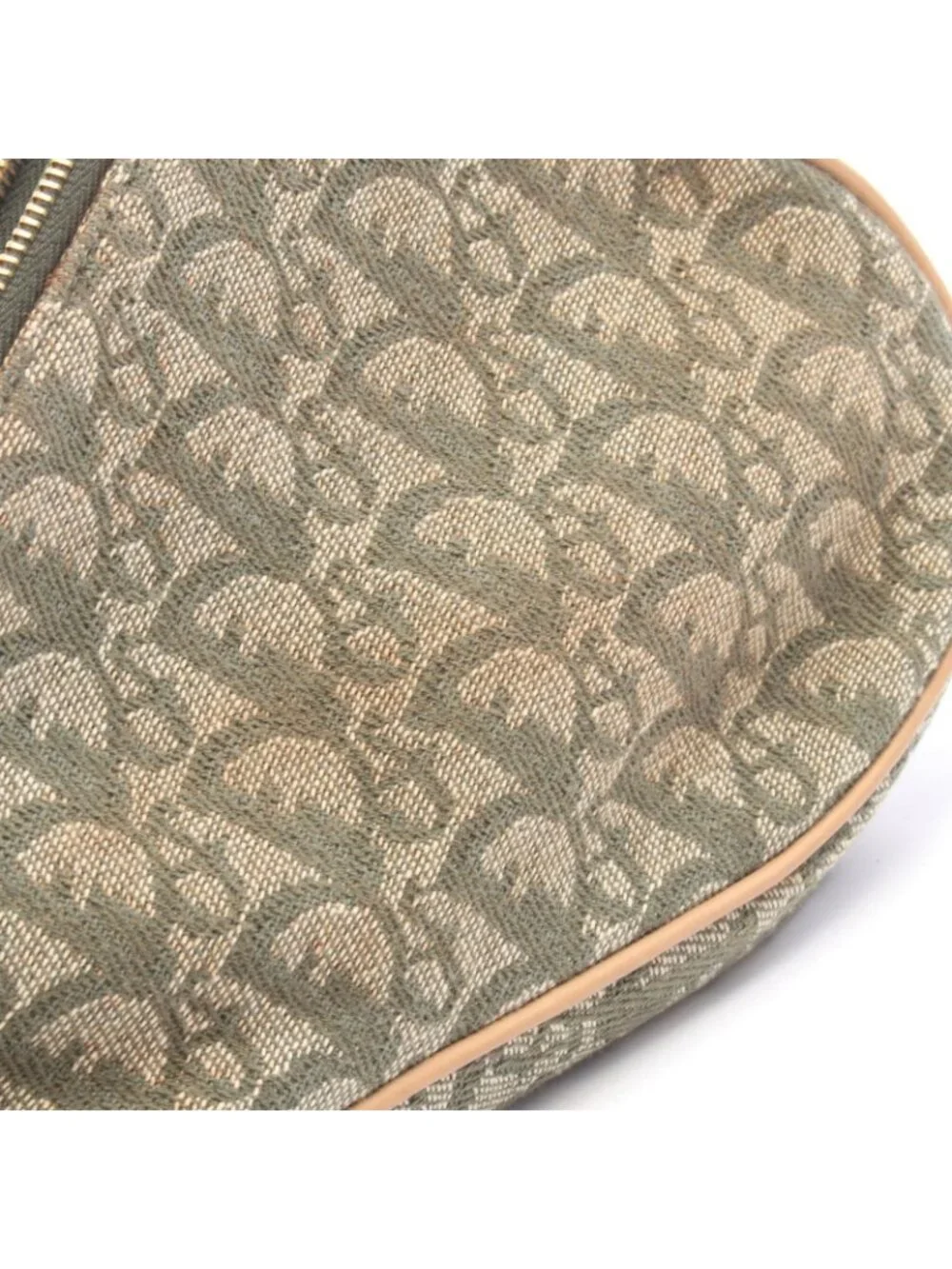 Dior Handbag Trotter Saddle Pouch Green Beige Ivory Canvas Leather